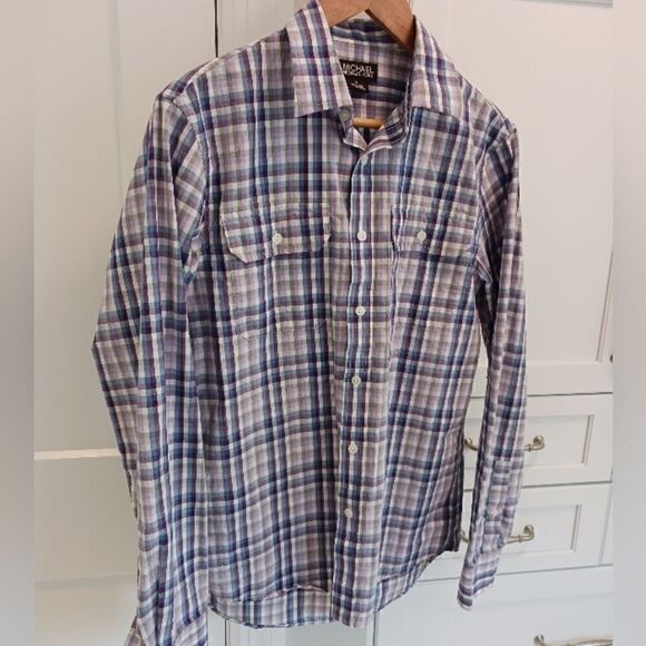 Mens Michael Kors Button Down Shirt Cotton Plaid - Picture 2 of 14